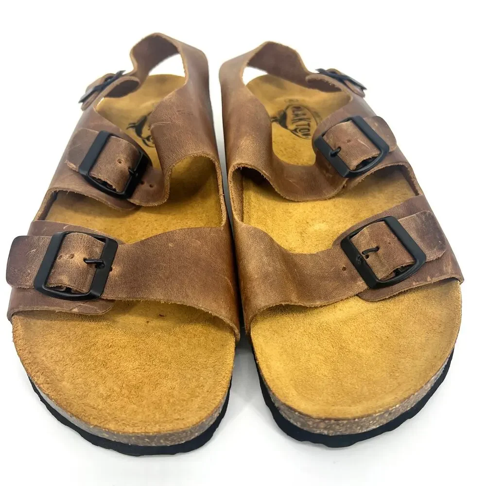 Plakton Made in Spain Mens Sandals Triple Buckle Heel Strap Euro Size 46
